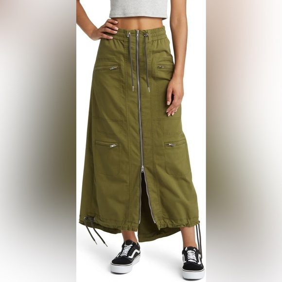 Ptcl Dresses & Skirts - PTCL Olive Green Cargo Maxi Skirt | Rugged Utility Style | Adjustable Fit